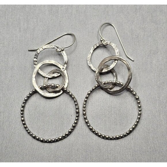 PZ Jewelry - Sterling Silver 925 Multi-Circle Dangle Earrings 2.25" Signed PZ 8.25g Israel